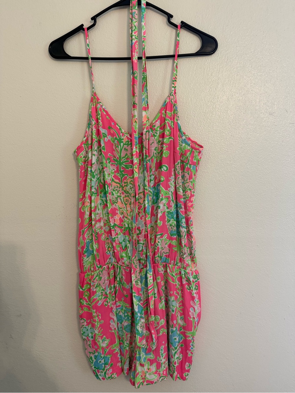 Lilly Pulitzer Pink Floral Romper with Green & Blue Print